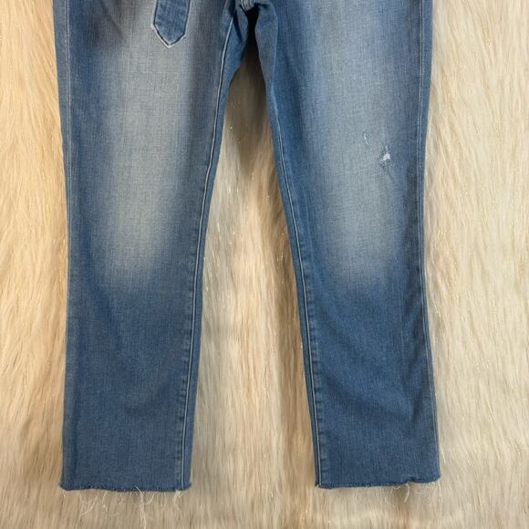 Frame Le High Straight Tie Waist Jeans Raw Hem High Rise Ankle Med Wash 28 - Picture 3 of 9